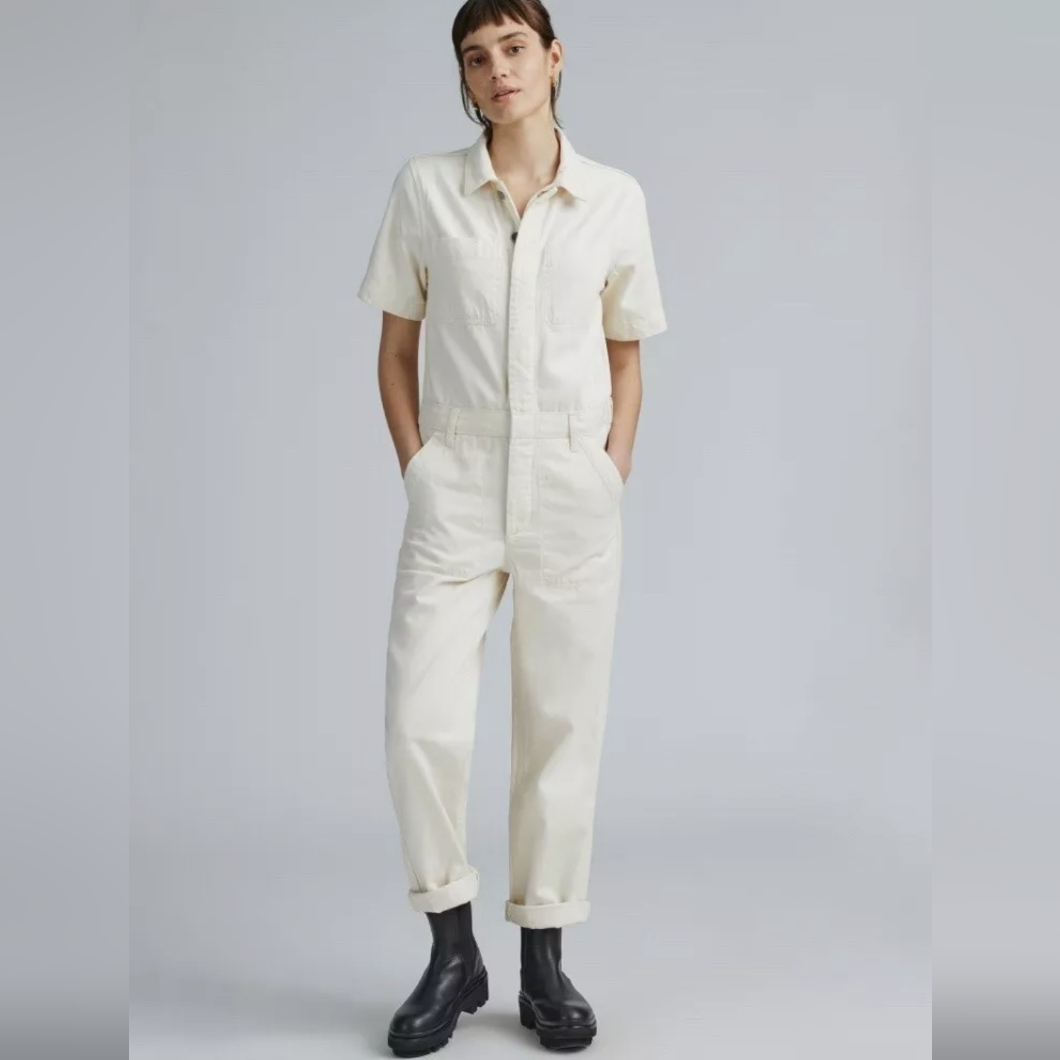 Everlane Cream Short-Sleeve Utility Jumpsuit